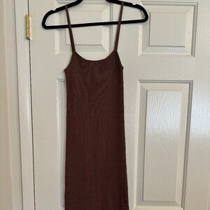 Olivaceous Midi Ribbed Tank Dress, M, Brown